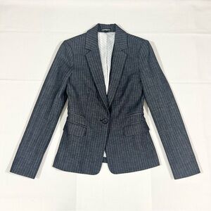 Express Womens Sz 0 Pinstripes Blazer Single Breasted Rayon Designer Career Gray